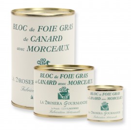 Bloc de foie gras de canard avec 30% de morceaux origine France Boite 100g 200g et 400g