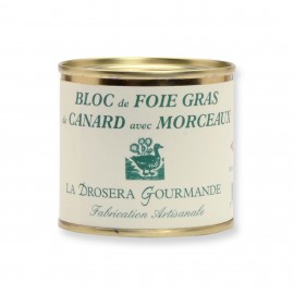 Bloc de foie gras de canard avec 30% de morceaux Origine France La Drosera Gourmande