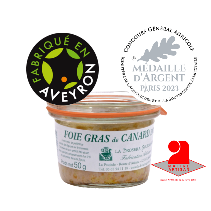 Foie gras de canard entier 50g médaille d'argent 2023 au Concours Général Agricole de Paris