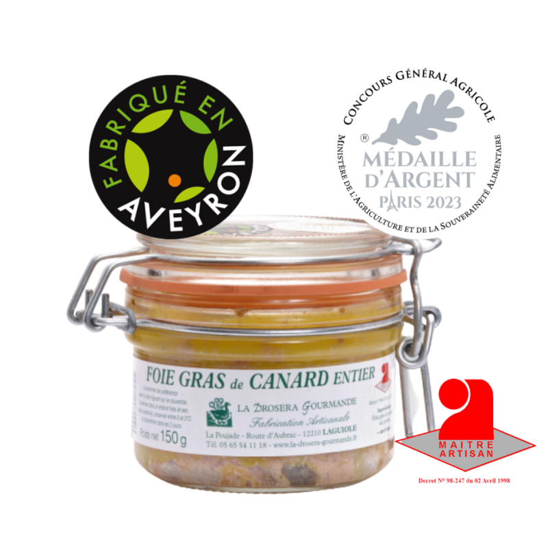 Foie gras de canard entier 150g médaille d'argent 2023 au Concours Général Agricole de Paris Foie gras de canard entier 150g médaille d'argent 2023 au Concours Général Agricole de Paris